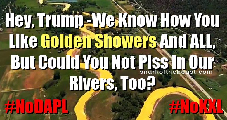 Hey, Trump - We know how you like Golden Showers, and all, but could you NOT piss in our rivers, too?!? #NoDAPL #NoKXL